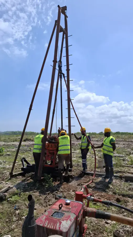 Binsalim Geoservices field team on a drilling site in Zanzibar